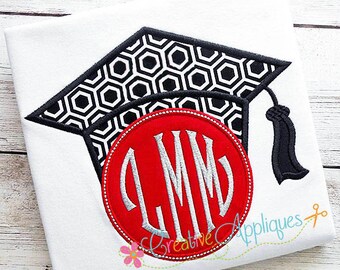 Graduation Cap Monogram Digital Machine Embroidery Applique Design 4 sizes