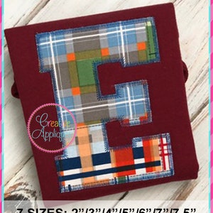 Zigzag Stitch Collegiate Applique Alphabet letters A thru Z, numbers Digital Machine Embroidery Applique Design 2 inch to 7.5 inch, 7 Sizes