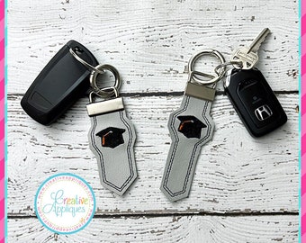 Graduation Cap ITH In The Hoop Key Fob Embroidery Design, In the Hoop Machine Embroidery Design, wrist key fob embroidery, key chain, 8 size