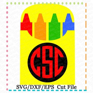 Monogram Crayon Box SVG Cutting File, school svg, crayon svg, crayons cut file, crayon svg cut file, monogram cut file, crayon svg