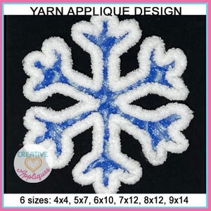 Yarn Snowflake Applique Machine Embroidery Design, embroidery with yarn, machine embroidery applique, chenille applique, applique with yarn
