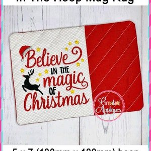 Believe in the Magic of Christmas Mug Rug In the Hoop Machine Embroidery Design, 5x7 hoop, mug rug, quilted cup mat, mug mat, coaster