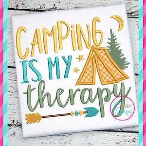 4 Sizes Camping is My Therapy Digital Machine Embroidery Design, camping embroidery, campfire applique, camping applique