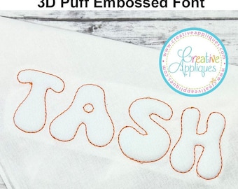 PRÄGLAD Groovy 3D Puff Foam Reverse Embroidery Font Maskinbroderidesign, puffigt skumbroderitypsnitt, skumbroderitypsnitt, storlek 7