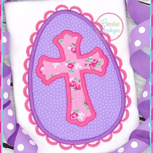 Cross Easter Scallop Egg Digital Machine Embroidery Applique Design 4 Sizes, cross applique, easter egg applique, easter applique