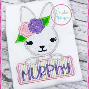 Girl Rabbit Flowers Frame Machine Embroidery Applique Design 4 SIZES rabbit applique, rabbit embroidery, bunny applique, bunny embroidery
