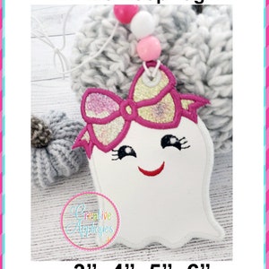 Ghost Girl Tag In The Hoop Tag Machine Embroidery Design 4 Sizes, luggage tag, backpack tag, in the hoop machine embroidery tag, halloween