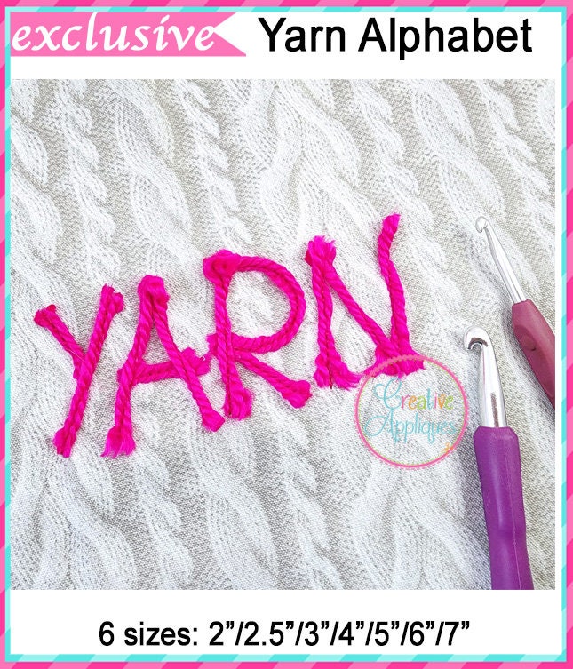 Yarnbold Letters Yarn Alphabet Embroidery Machine Design 7 Sizes! Applique Letters, 2 ...