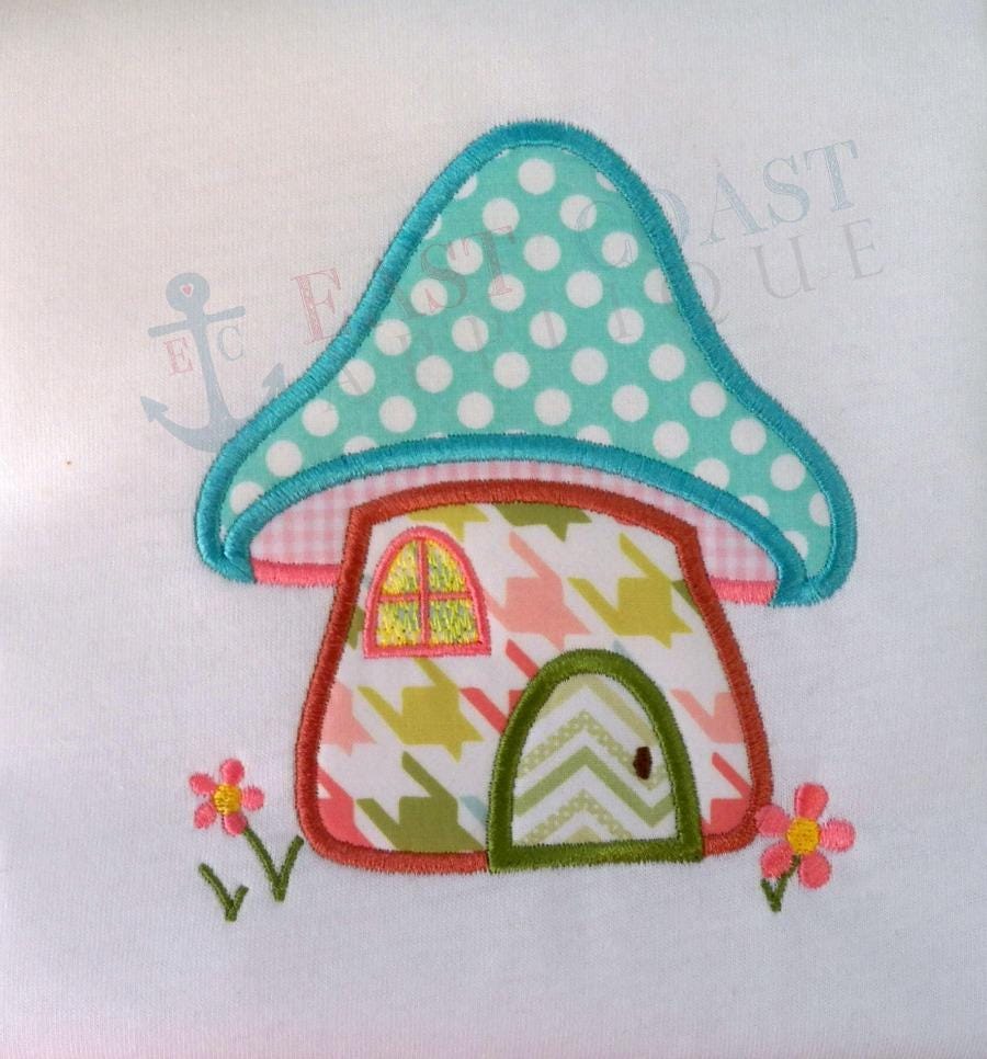 Mushroom House Machine Embroidery Applique Design, Mushroom Applique ...