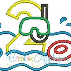 Swim Pool Party Number 2 Birthday Applique Digital Machine Embroidery ...