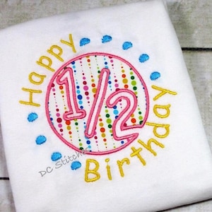Design d&#39;applique demi-anniversaire, broderie machine, motif de broderie, applique machine, motif de broderie appliqué, applique 1/2 anniversaire