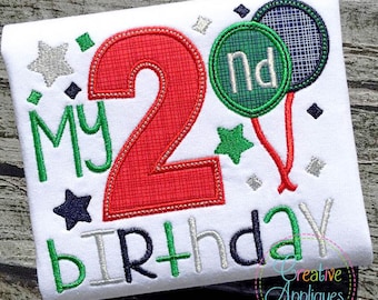 My 2nd Birthday Applique Digital Machine Embroidery Design 4 Sizes, 2nd birthday applique, second birthday applique, number 2 applique