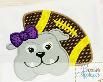 Bulldogs Girl Football Applique Digital Machine Embroidery Design 4 Sizes, bulldog applique, georgia bulldogs, football applique, bulldogs