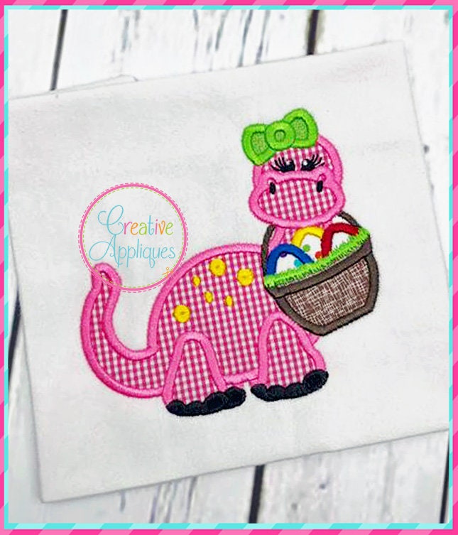 Easter Dinosaur Girl Digital Machine Embroidery Applique Design 5 Sizes ...