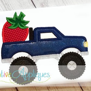 Monster Truck Strawberry Digital Machine Embroidery Applique Design 4 Sizes