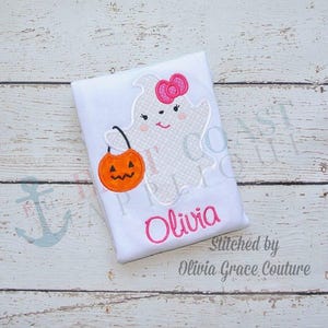 Girly Ghost Applique Design, machine embroidery, embroidery design, applique embroidery, halloween applique, ghost applique,
