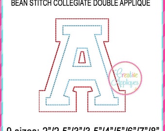 Bean Stitch Collegiate Double Applique Letras del alfabeto, Bordado a máquina Applique Design 2 "a 8", 9 tamaños, letras universitarias, atlético