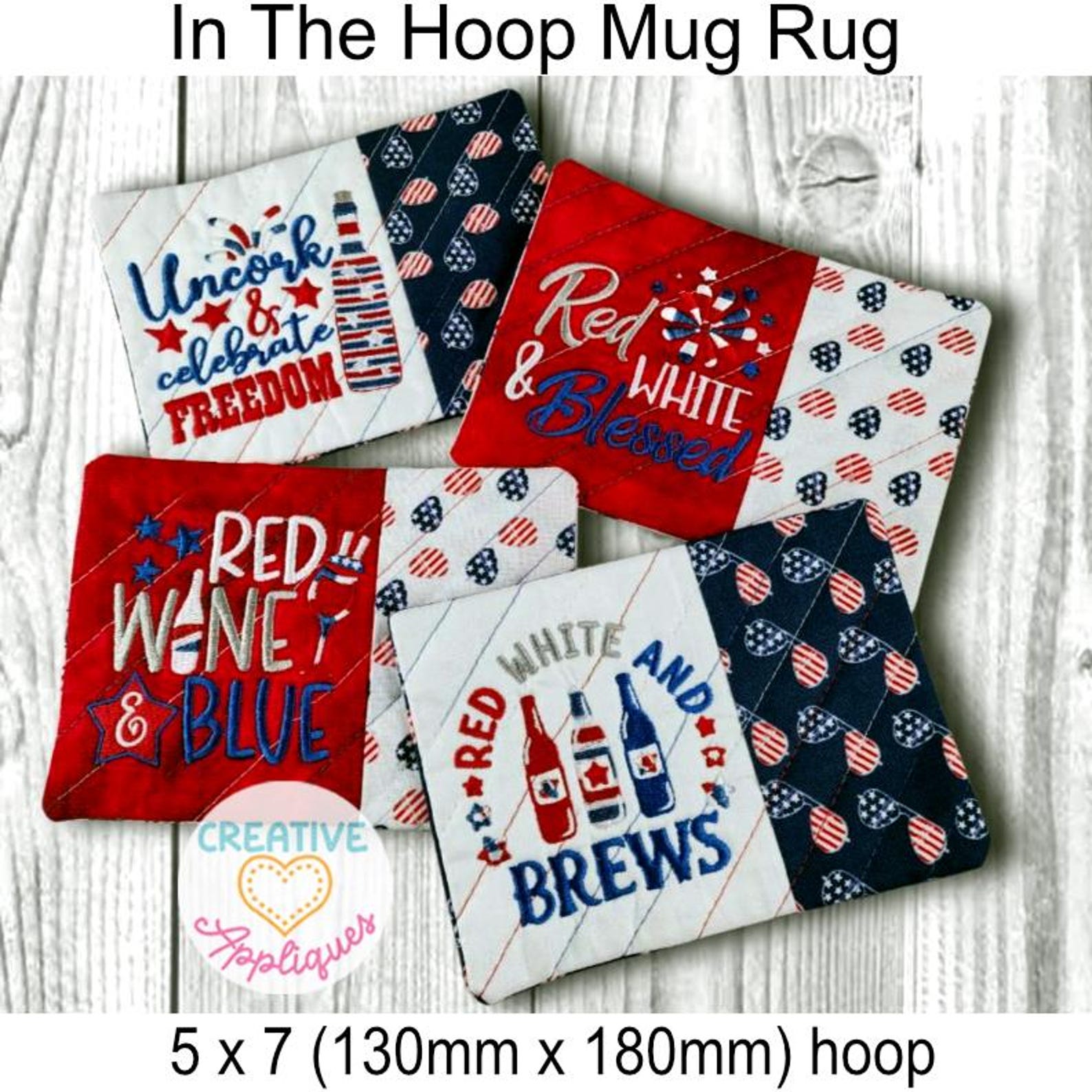 Patriotic Mug Rug in the Hoop Machine Embroidery Design Set, Embroidery ...