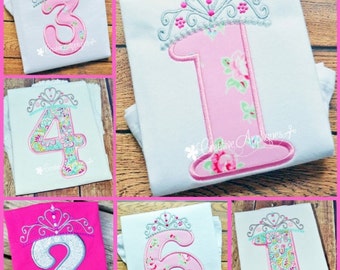 Princess Crown Birthday  Number Set  1-9 Machine Embroidery Applique Design 4 Sizes