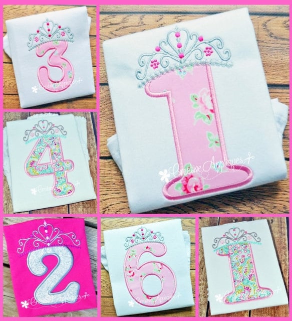 princess crown birthday number set 1 9 machine embroidery etsy