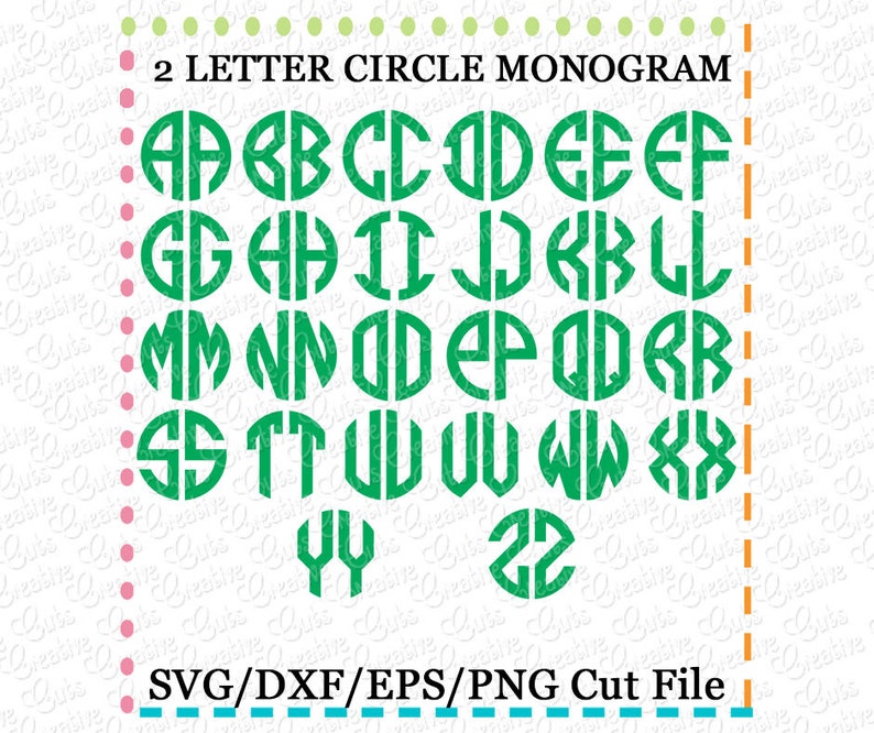 2 Letter Circle Monogram Font SVG Eps DXF Cutting File Circle Etsy
