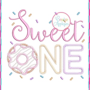 Zigzag Stitch Sweet One Doughnut Applique Machine Embroidery Design 4 Size, 1st birthday embroidery, donut applique, first birthday applique