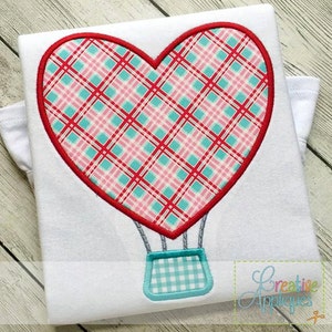 Heart Hot Air Balloon Valentine Digital Machine Embroidery Applique Design 4 sizes