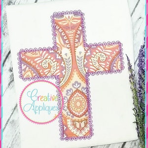 Lace Stitch Cross Decorative Stitching Digital Machine Embroidery Applique Design 10 SIZES, lace stitch applique cross, easter applique
