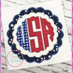 Zigzag Stitch USA Scallop Patriotic Frame Digital Machine Embroidery Applique Design 4 sizes, usa applique, patriotic applique, 4th of july