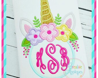 Unicorn Horn Crown Monogram Digital Machine Embroidery Applique Design 4 sizes, unicorn applique, unicorn monogram applique