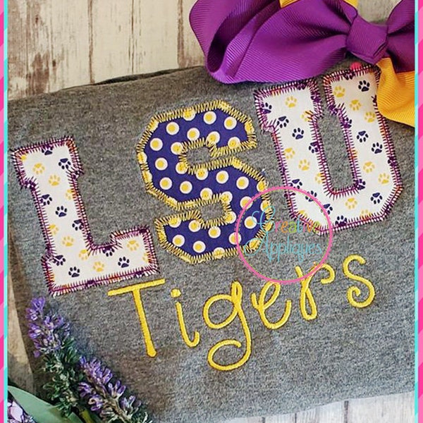 Zigzag Stitch Collegiate Applique Alphabet letters A thru Z, numbers Digital Machine Embroidery Applique Design 2 inch to 7.5 inch, 7 Sizes