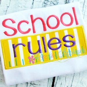 School Rules Digital Machine Embroidery Applique Design 5 sizes