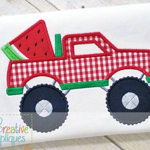 Watermelon Monster Truck Digital Machine Embroidery Applique Design 4 Sizes