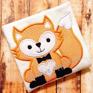 Valentine Heart Fox Boy Digital Machine Embroidery Applique Design 4 Sizes