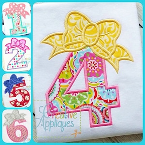 Bow Numbers Birthday Set Applique Digital Machine Embroidery Design 3 Sizes, bow number applique, bow birthday applique, number bow applique