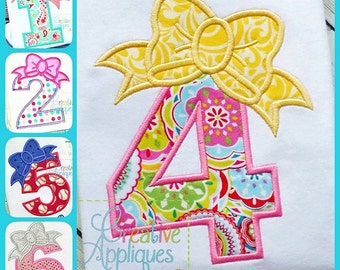 リボンの数字の誕生日セットアップリケデジタル機械刺繍デザイン3サイズ、リボンの数字のアップリケ、リボンの誕生日のアップリケ、数字のリボンのアップリケ