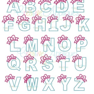 Bow Alphabet Letter Set A-Z Applique Machine Embroidery Design 4 Sizes image 2