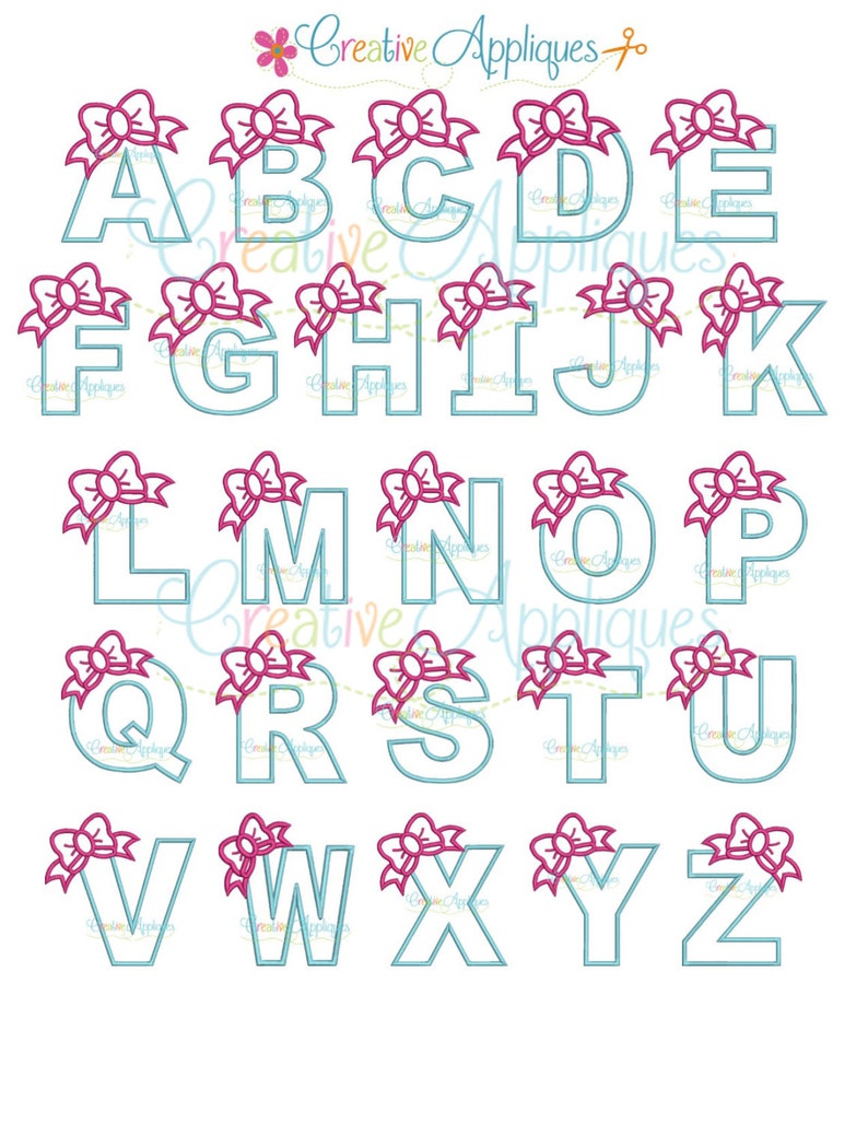 Bow Alphabet Letter Set A-Z Applique Machine Embroidery Design 4 Sizes image 2