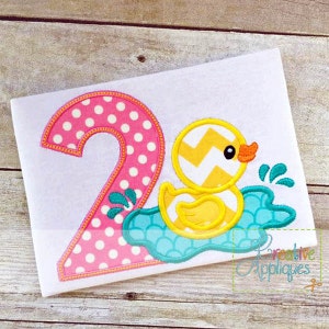 Rubber Ducky Duck Birthday Number 2 Digital Machine Embroidery Applique Design 4 SIZES