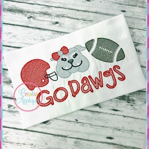 Sketch Stitch Girl Bulldog Football Digital Machine Embroidery Design 5 Sizes, football embroidery, bulldog embroidery, helmet embroidery