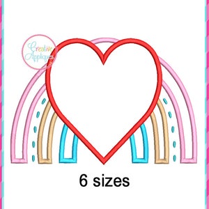 Heart Rainbow Machine Embroidery Applique Design 6 SIZES, rainbow applique embroidery, heart applique, valentine applique