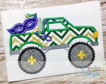 Mardi Gras Monster Truck Digital Machine Embroidery Applique Design 4 Size, mardi gras applique, fleur de lis applique, fat tuesday applique