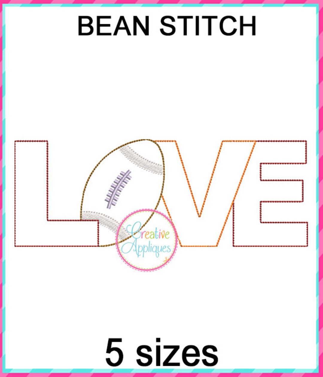 Love Football BEAN STITCH Machine Embroidery Applique Design 5 Sizes - Etsy