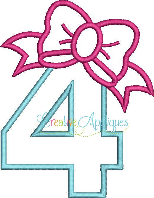 Bow Number 4 Four Fourth Birthday Applique Digital Machine - Etsy