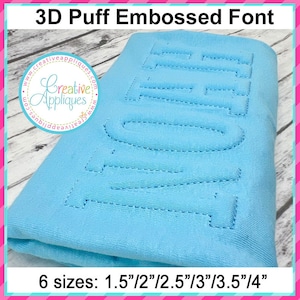 6 SIZES! EMBOSSED 3D Puffy Foam Embroidery Font Machine Embroidery design,  puffy foam embroidery font, foam embroidery font