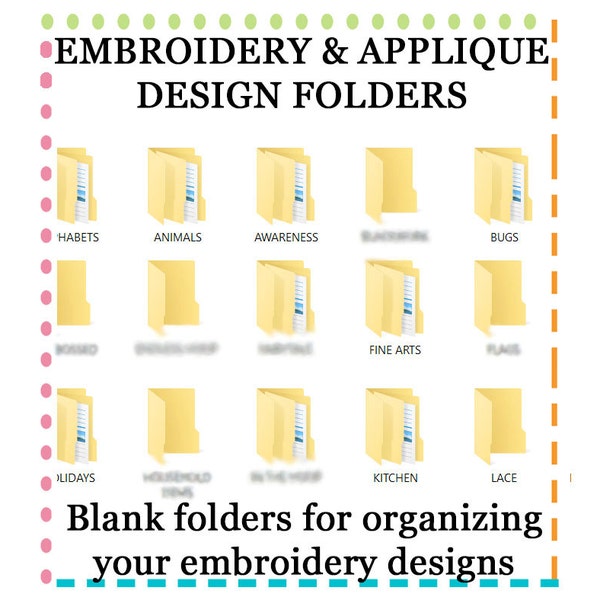 PC Empty Embroidery Machine Computer File Folders to organize your embroidery & applique files, over 600 empty File folders instant Download