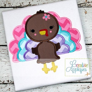 Turkey Girl Digital Machine Embroidery Applique Design 4 Sizes, turkey applique, thanksgiving applique, girl turkey applique, embroidery