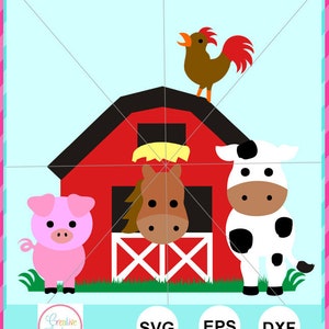 CUT FILE Ferme Grange avec animaux svg fichier coupé, animaux de ferme svg, cheval svg, vache svg, cochon svg, grange svg, ferme svg, 1er anniversaire