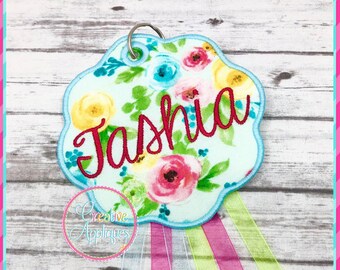 Etiqueta de flor en el aro Applique Bordado Diseño 5 Tamaños, etiqueta de bolsa, en el diseño de etiqueta de aro, en el bordado de etiqueta de bolsa de aro, etiqueta de mochila