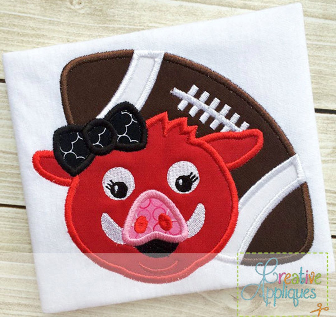 Applique Razorback Hog Razorbacks Girl Football Applique Digital Machine Embroidery Design ...
